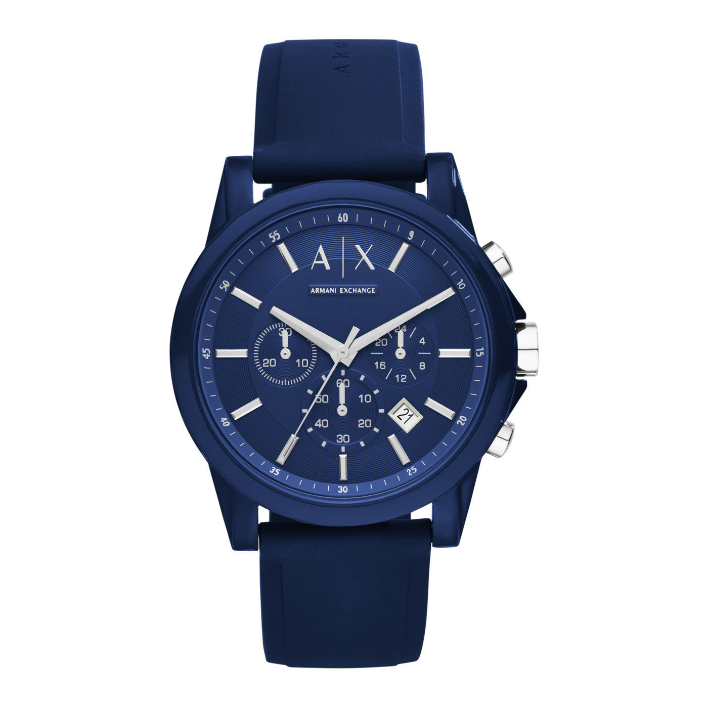 Armani Exchange Active blue dial multifunction watch with chronograph subdials and date window