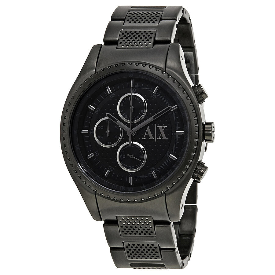 Armani Exchange AX1605 all-black chronograph watch with ion-plated steel bracelet and black dial