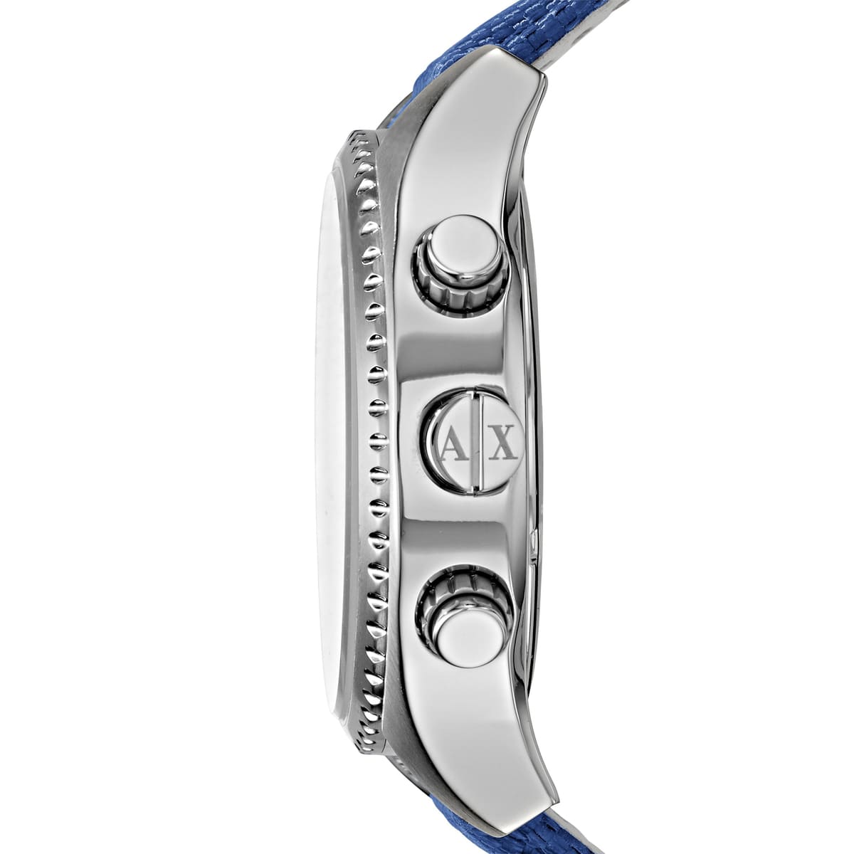 AX1609 watch side profile showing chronograph pushers and case thickness