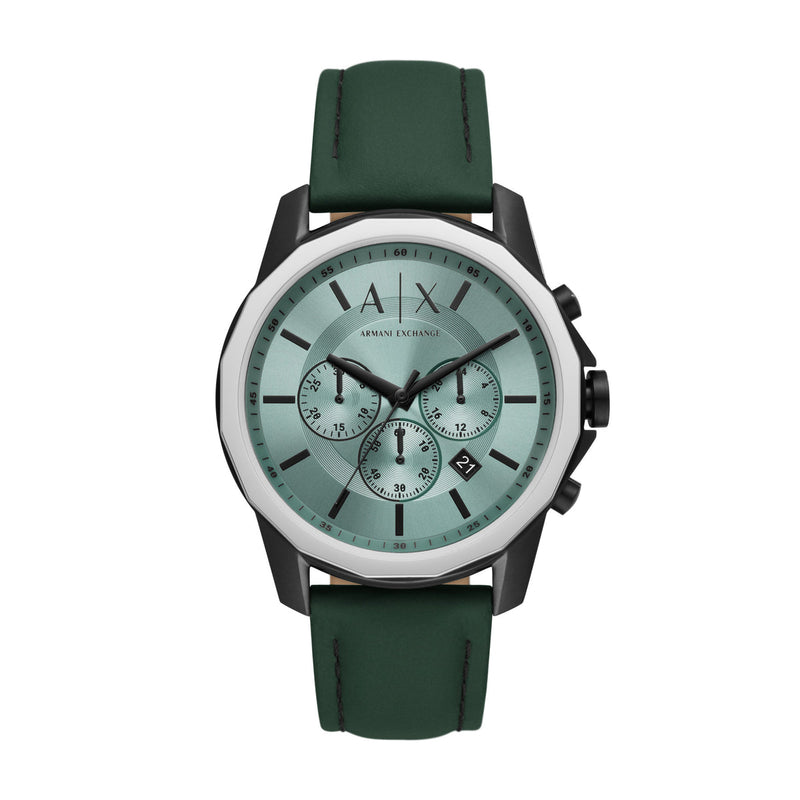 Armani Exchange Banks Chronograph Green Leather Strap Men's Watch  AX1725 - Watches of New Zealand
