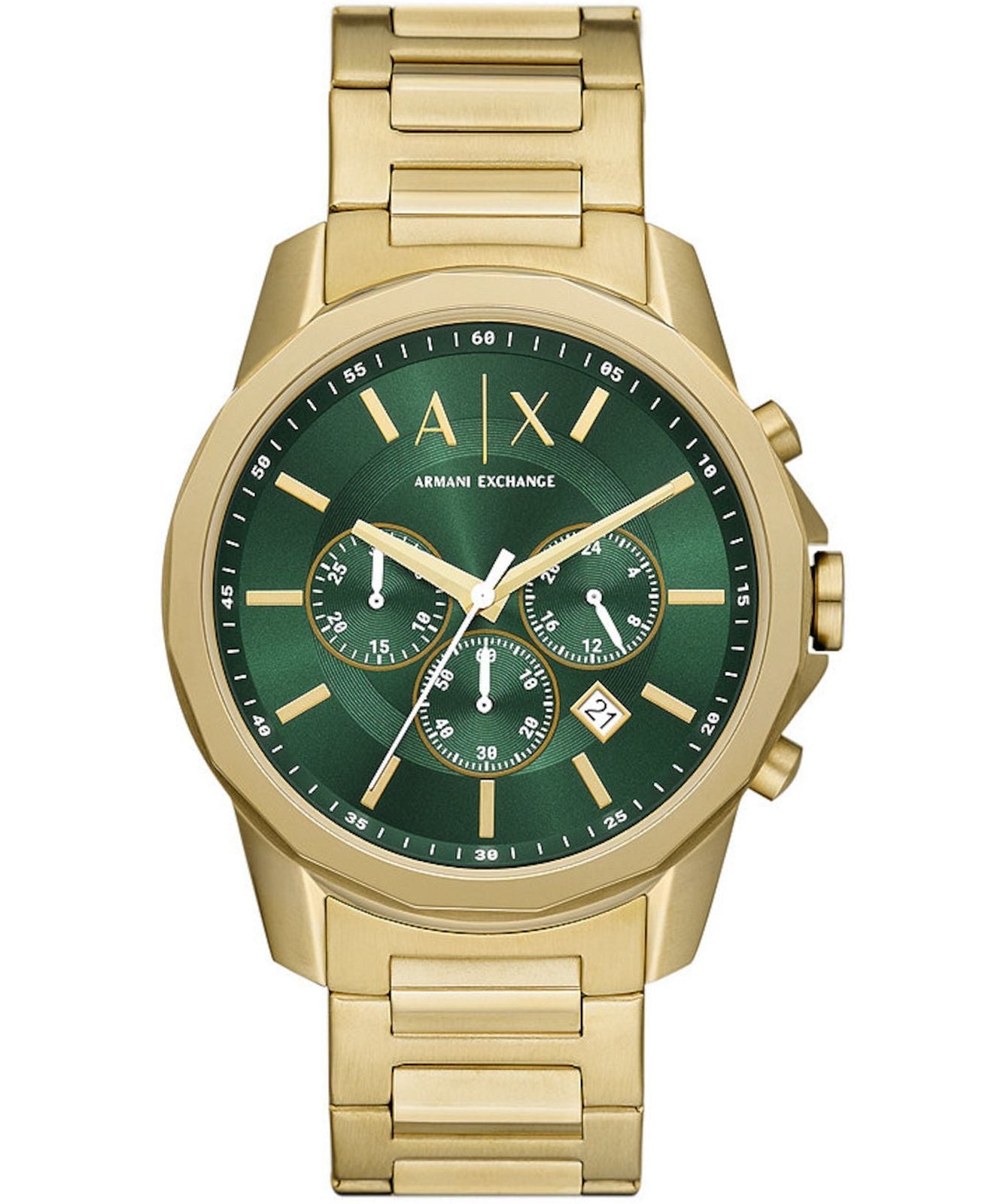 Armani Exchange Banks chronograph watch with gold-tone case and green dial
