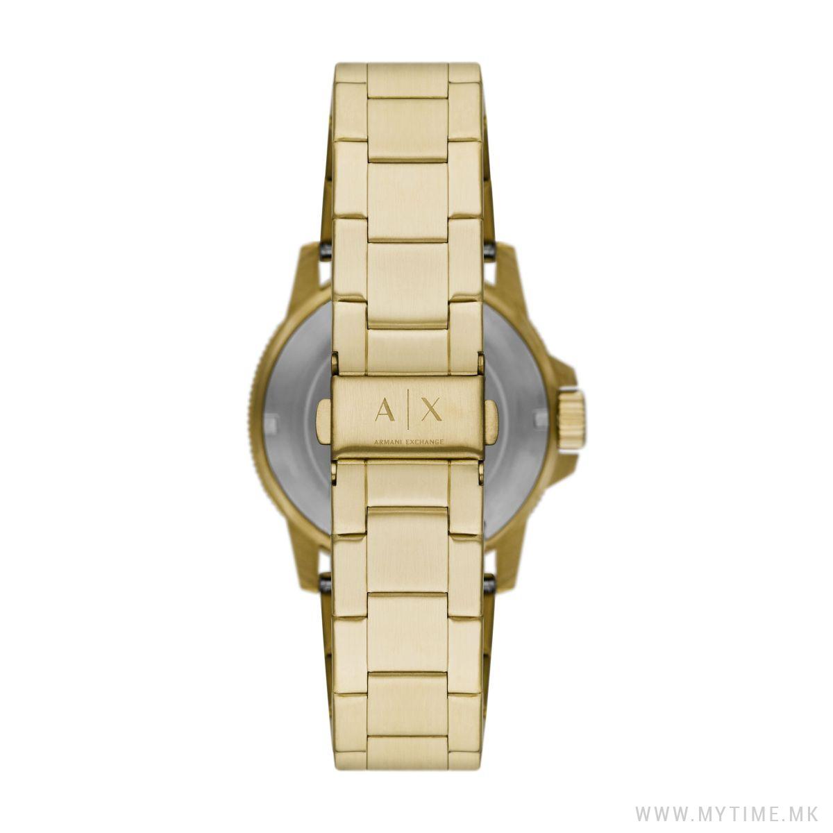 Armani Exchange Leonardo watch rear view with visible caseback and bracelet