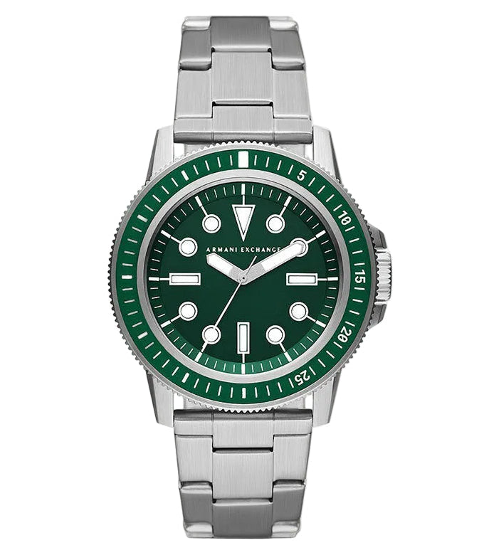 Armani Exchange Leonardo AX1860 green dial silver watch front view