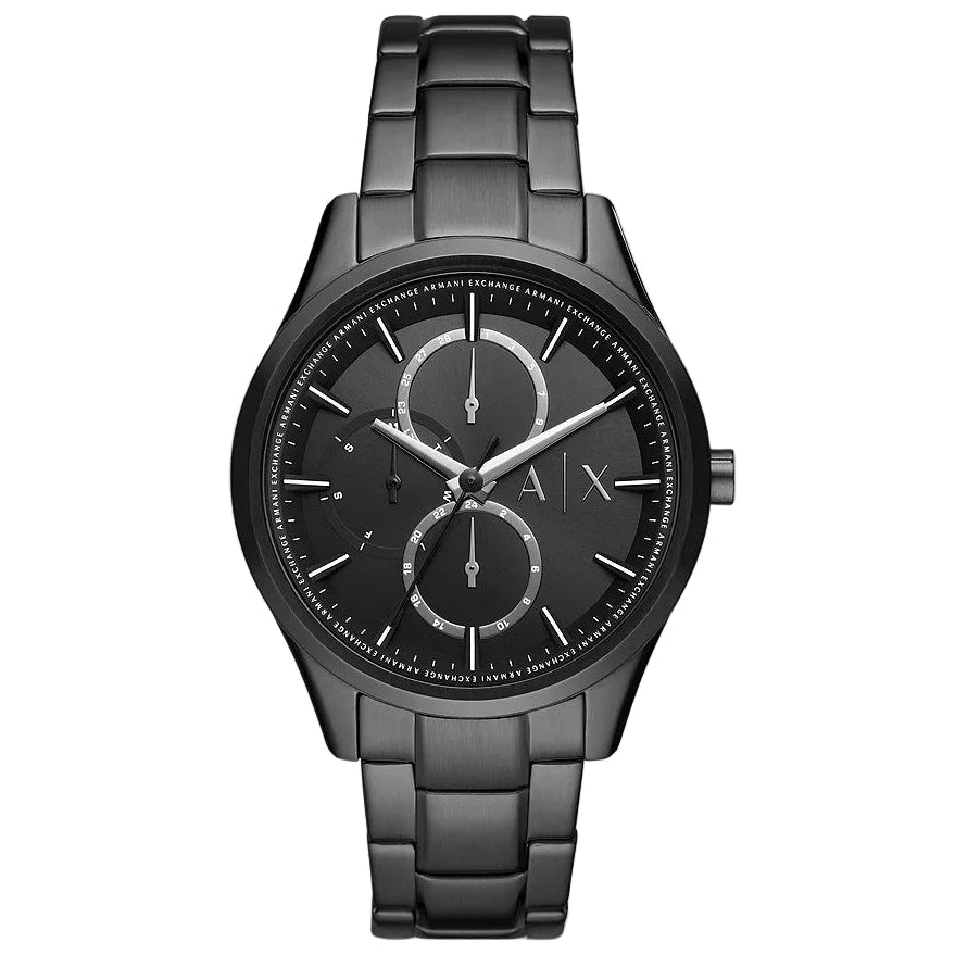 Armani Exchange Dante all-black chronograph watch with multifunction dial and steel bracelet