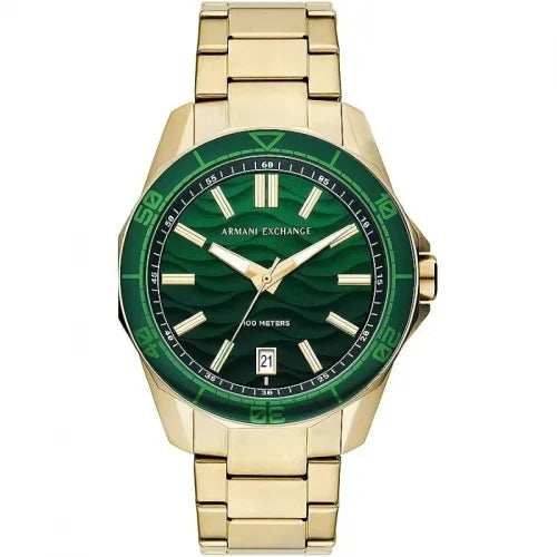 Armani Exchange AX1951 green dial gold men's watch with date window