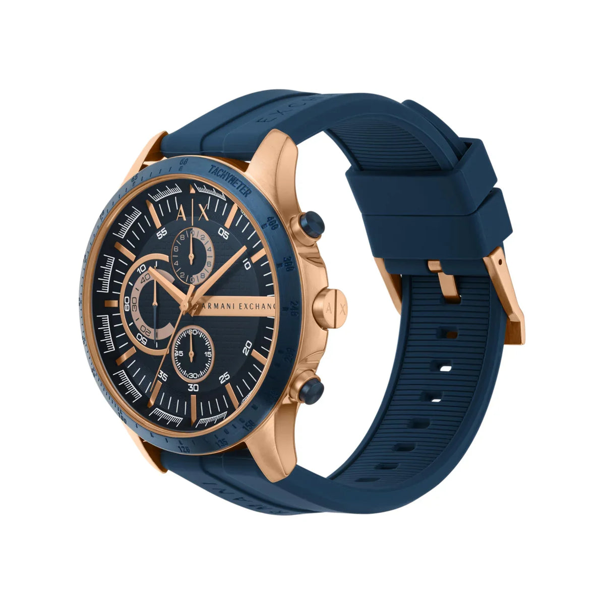 Armani Exchange Hampton AX2440 watch at angle displaying dial and strap