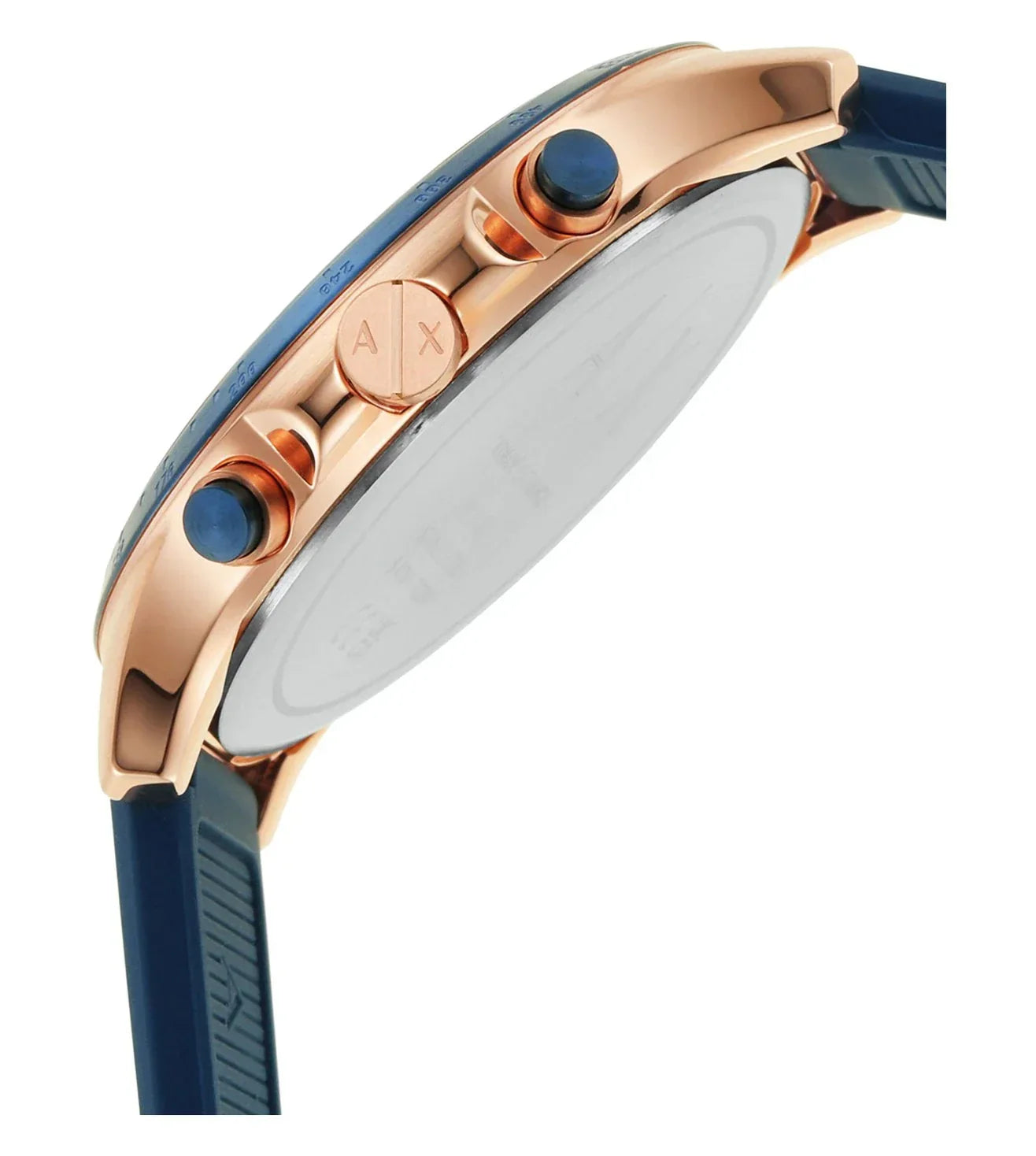 Armani Exchange AX2440 side profile showing chronograph pushers and case thickness