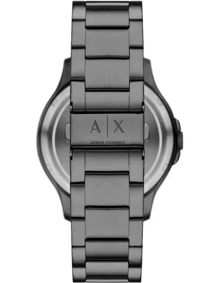 Caseback of Armani Exchange AX2458 gunmetal stainless steel watch with AX logo