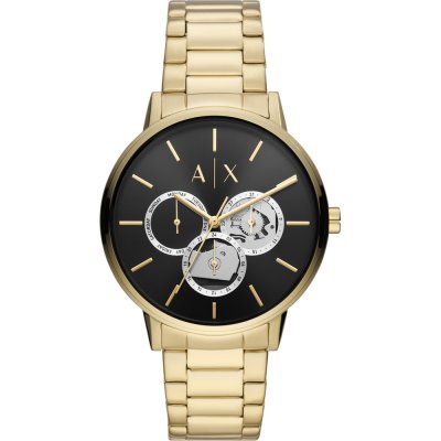 Armani Exchange Cayde chronograph watch with black dial and gold-tone steel bracelet