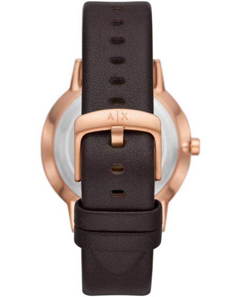 Brown leather strap of AX2756 Cayde with rose gold buckle and adjustment holes