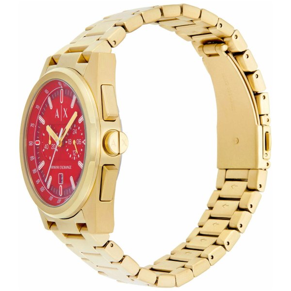 Side profile of AX2863 showing gold case thickness and gold bracelet links