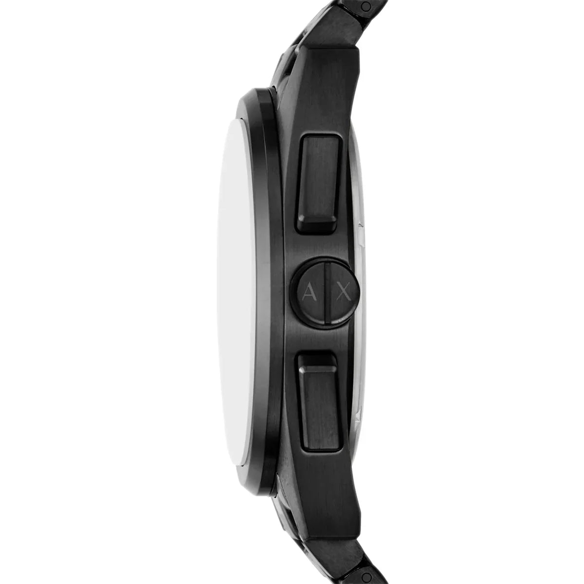 Side profile of Armani Exchange AX2864 showing case thickness, crown and chronograph pushers