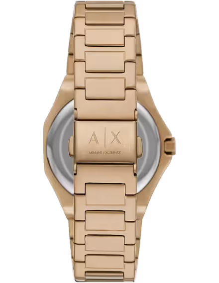 Armani Exchange AX4616 rose gold watch caseback with AX logo and text