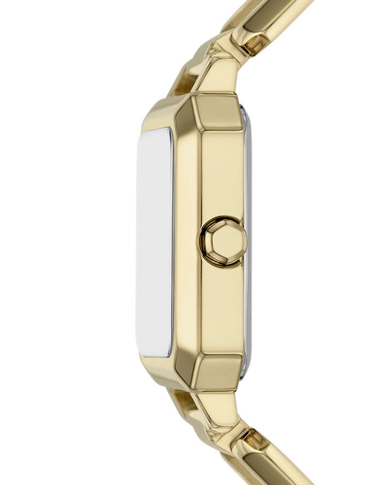 AX5735 side profile showing blue dial, gold case, and crown detail