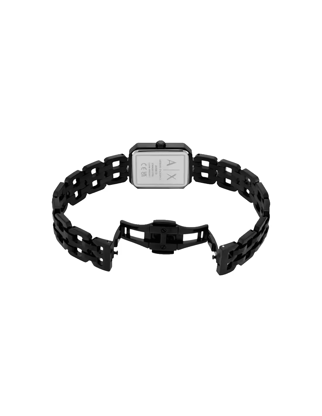 AX5813 watch overhead view displaying dial face and geometric link bracelet pattern