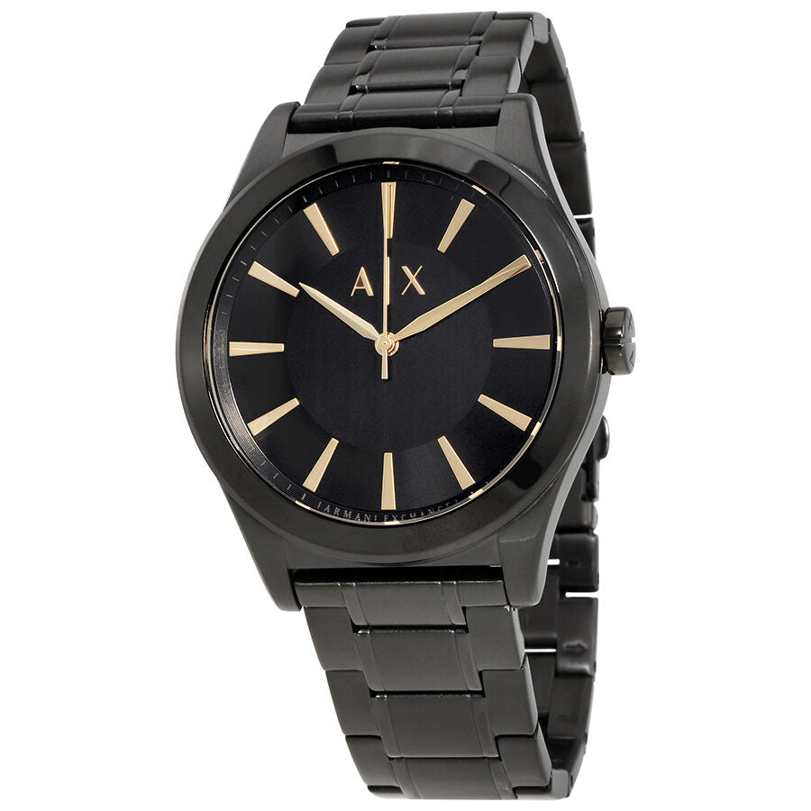 Armani Exchange Active AX7102 black dial men's watch with gold markers and black steel bracelet