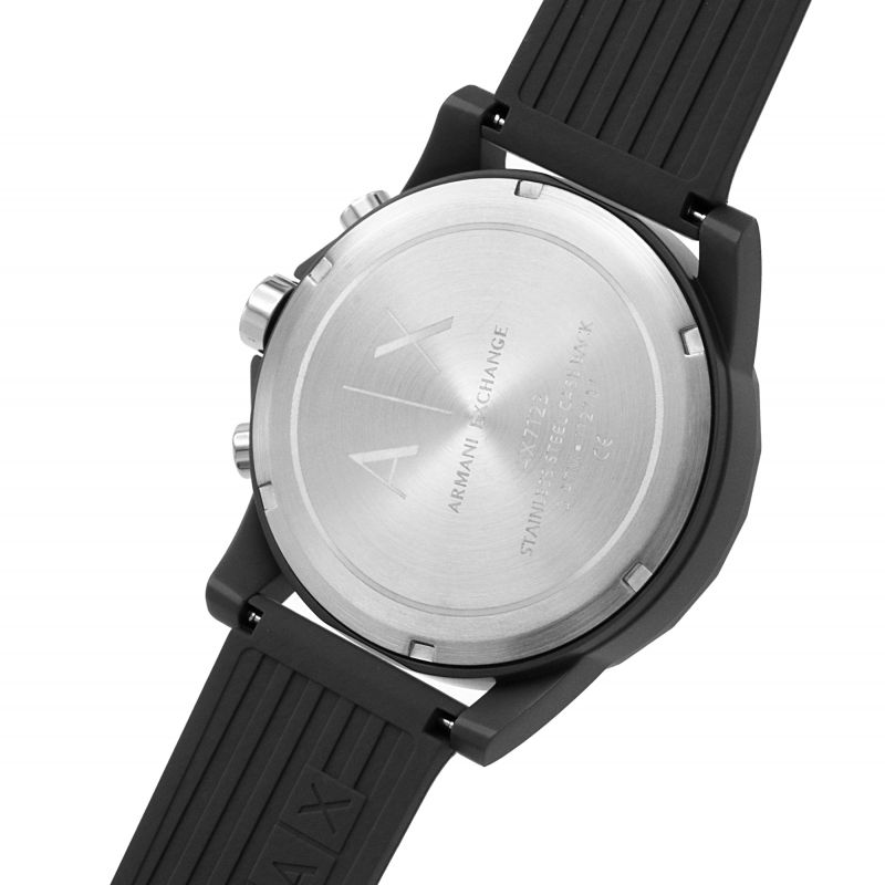 Armani Exchange AX7123 watch caseback showing stainless steel back with engraved text