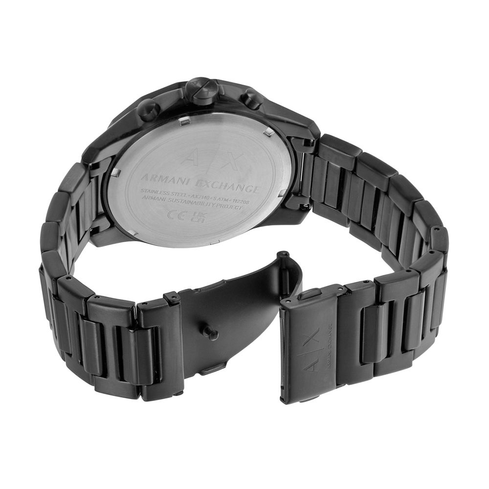 AX7140 caseback with engraved Armani Exchange branding and specifications