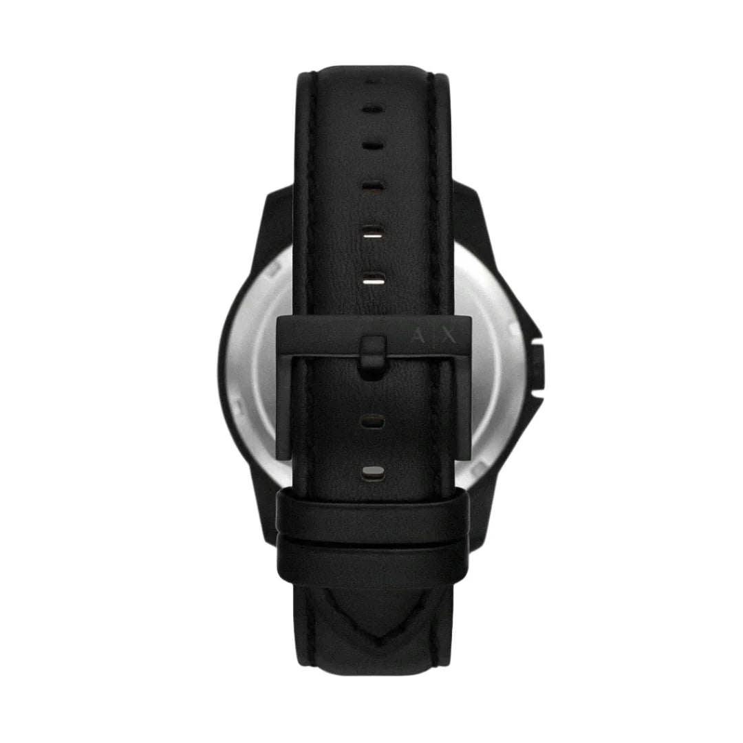 Armani Exchange AX7147 caseback view with black leather strap detail