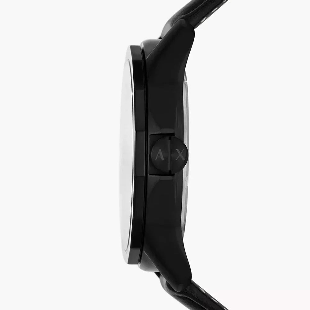 Armani Exchange AX7147 watch side profile with black leather strap