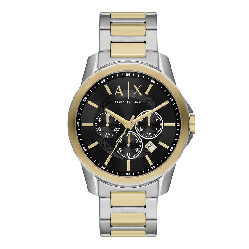 Armani Exchange Banks AX7148 two-tone chronograph watch with black dial and gold accents