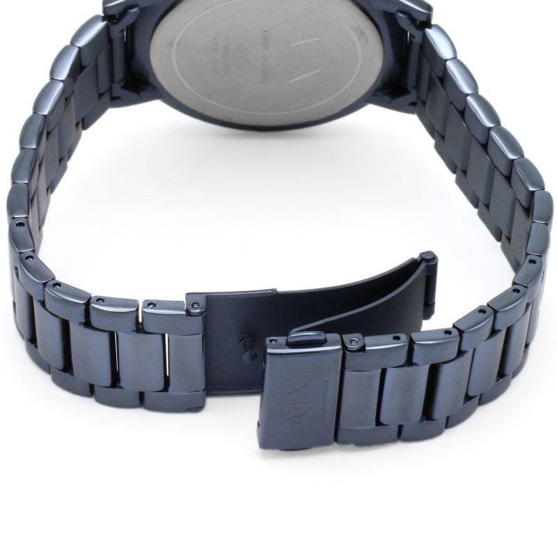 Armani Exchange Cayde AX2702 watch caseback showing stainless steel bracelet clasp