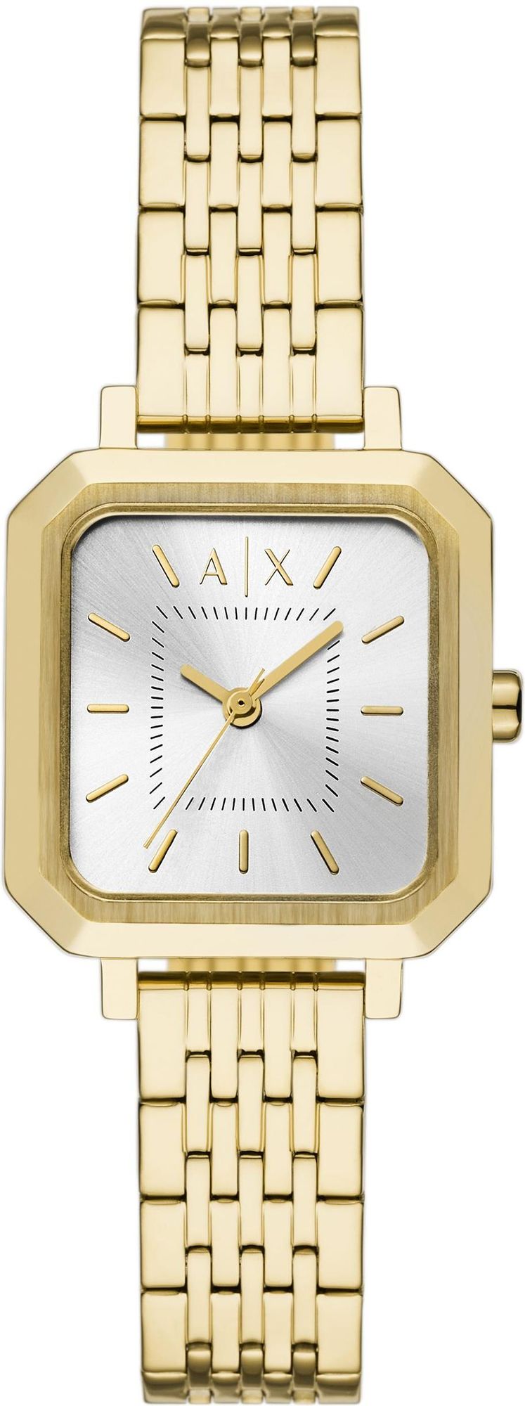Armani Exchange Cayde women's watch with gold-tone square case and white dial