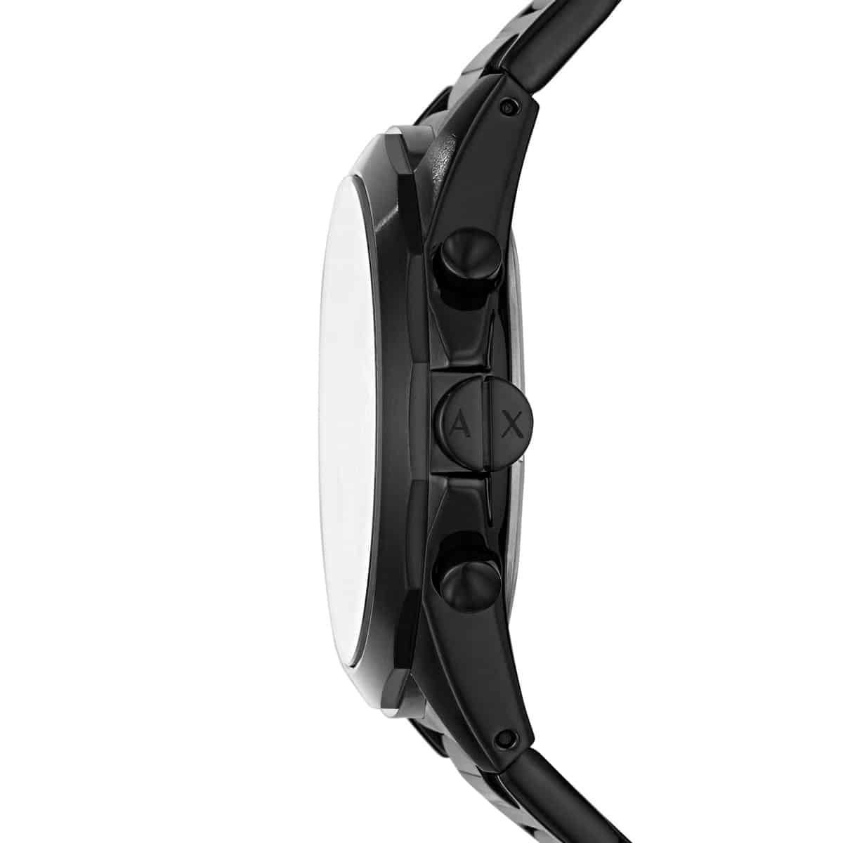 Armani Exchange Drexler AX2639 watch side view showing black case and bracelet profile