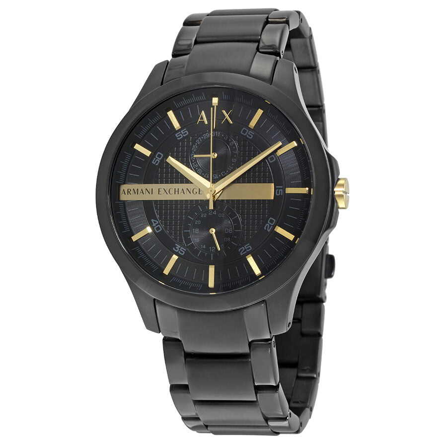 Armani Exchange Hampton AX2121 black dial watch with gold accents and PVD stainless steel bracelet