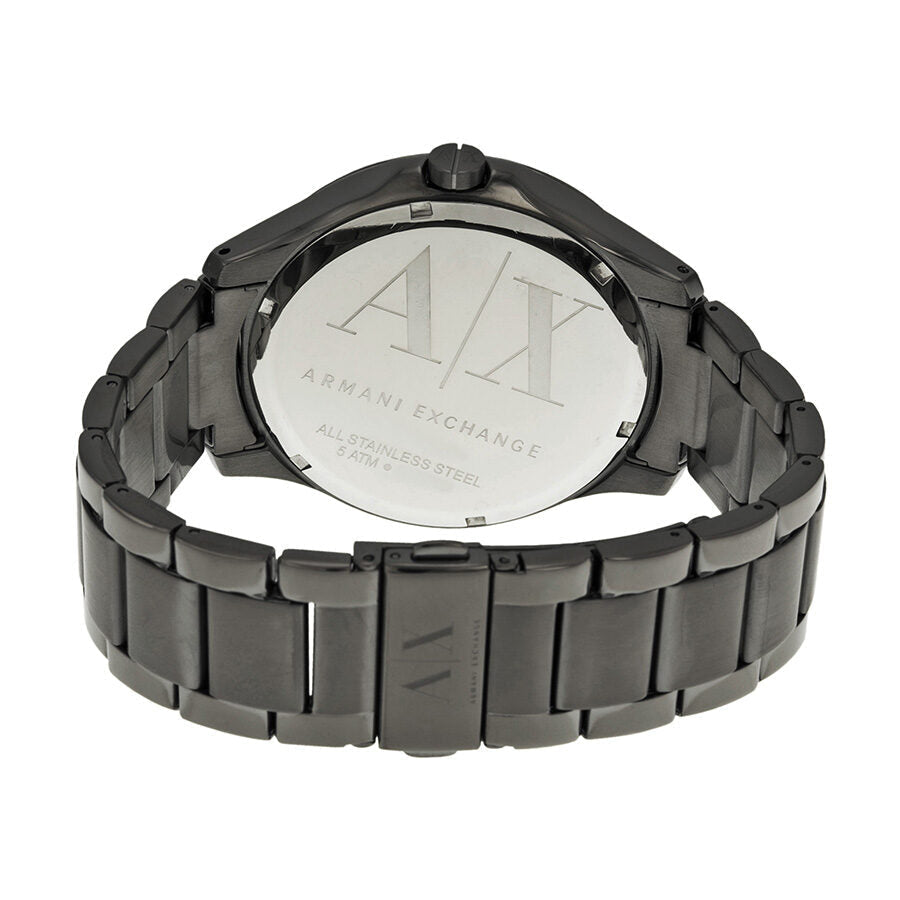 Armani Exchange Hampton watch caseback showing stainless steel and branding