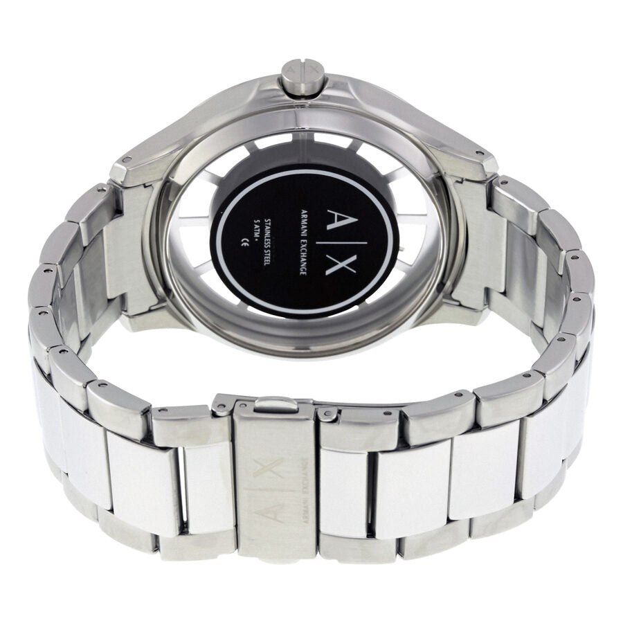 Caseback view of Armani Exchange Hampton AX2178 watch showing steel bracelet