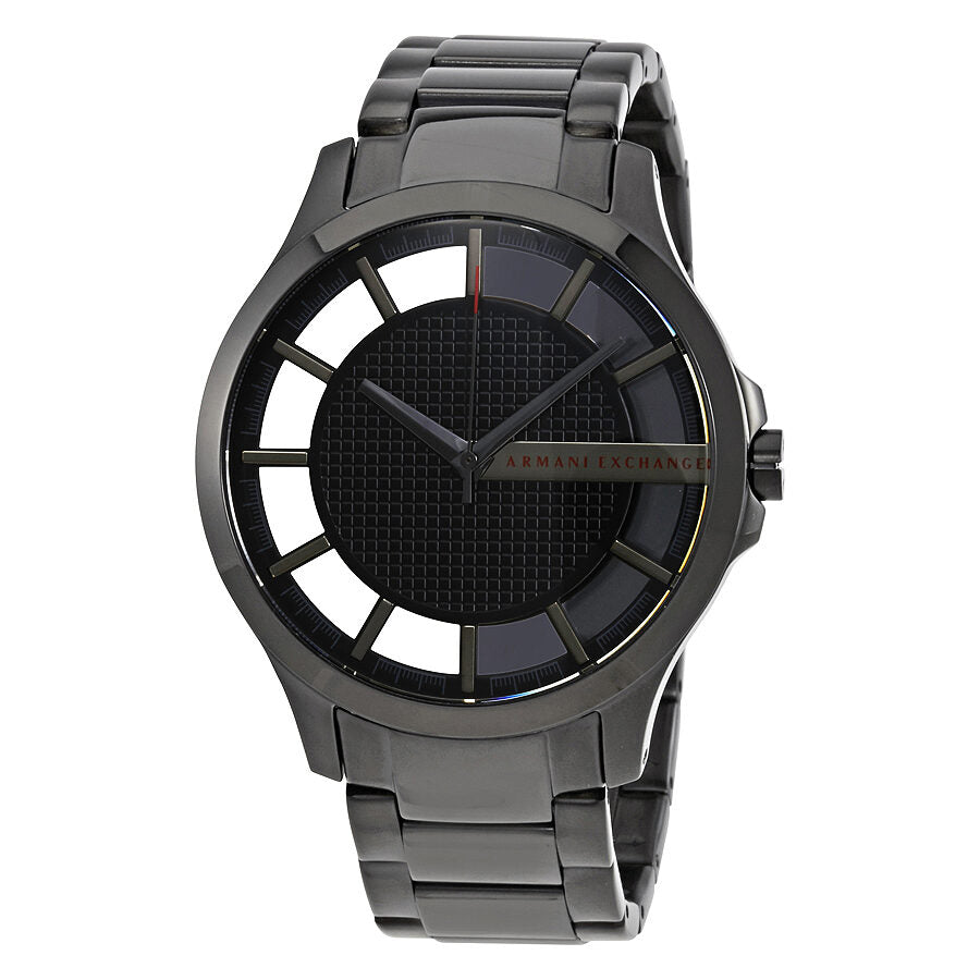 Armani Exchange Hampton AX2189 black analog watch with openwork dial and gunmetal bracelet