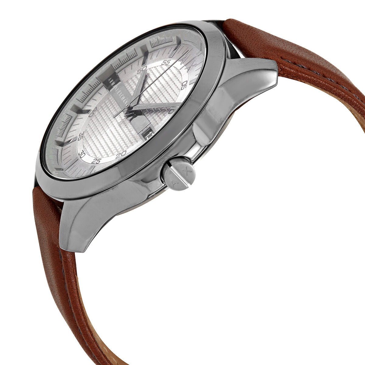 Armani Exchange Hampton AX2414 watch side angle view with leather strap
