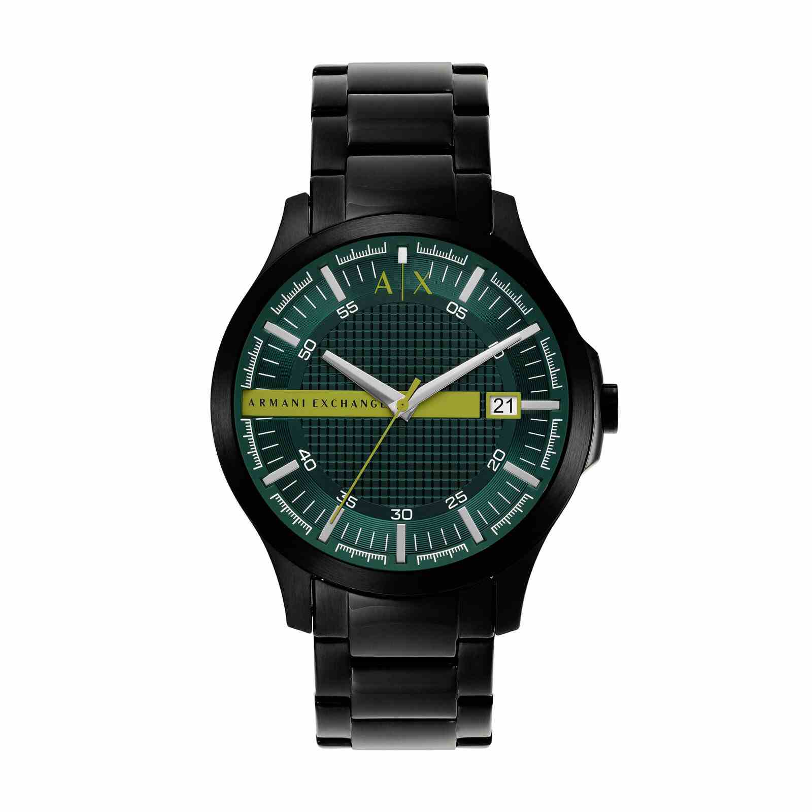 Armani Exchange Hampton AX2450 watch with green dial and black steel bracelet front view