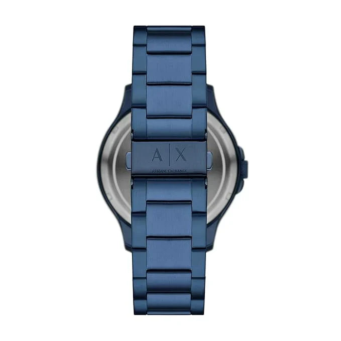 Armani Exchange Hampton AX2457 caseback view with navy steel bracelet