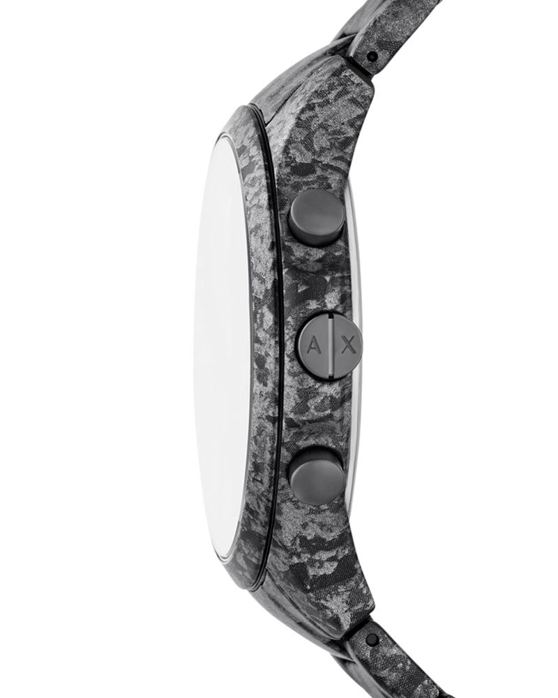Armani Exchange Hampton AX2462 watch side view showing chronograph pushers and textured strap
