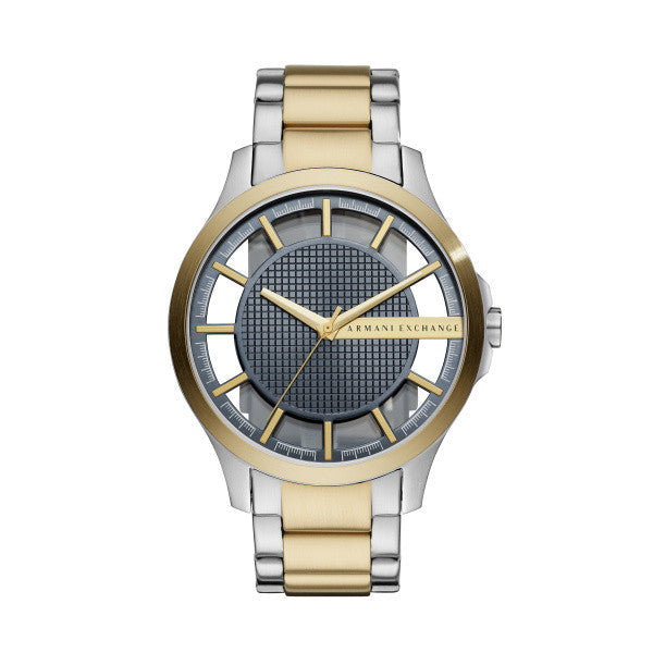Armani Exchange Hampton two-tone watch with blue dial and gold-silver bracelet