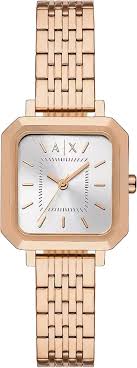 Armani Exchange LEILA rose gold square watch with white dial and rose gold bracelet