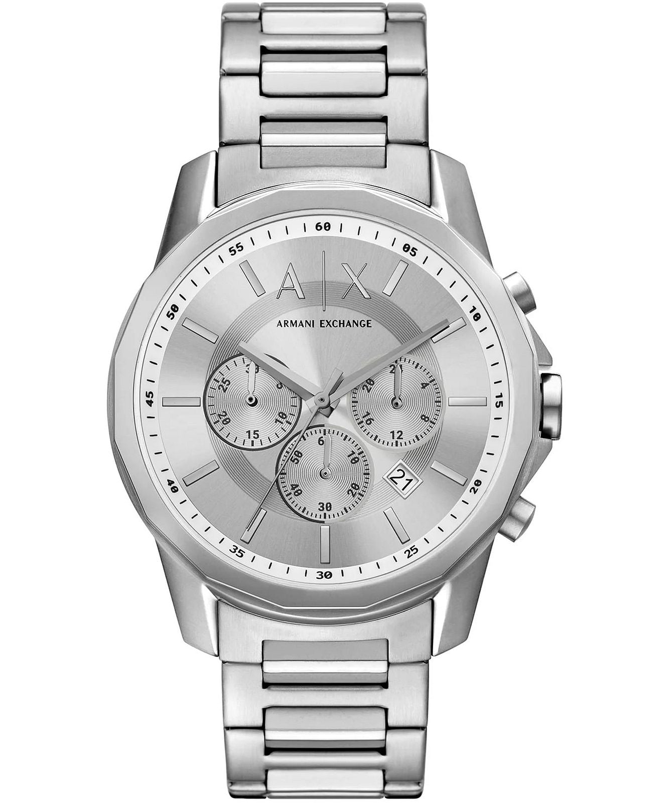 Armani Exchange Outerbanks AX7141 silver chronograph men's watch with steel bracelet and dial