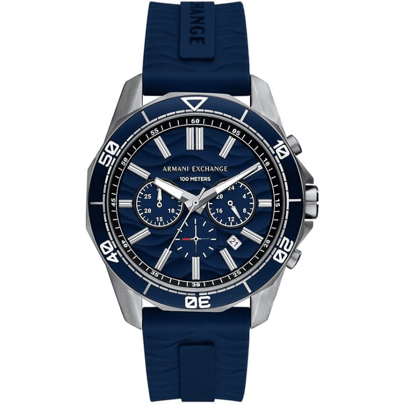 Armani Exchange Spencer AX1960 chronograph watch with blue dial and blue rubber strap