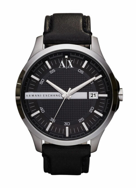 Armani Exchange Whitman black dial silver watch with black leather strap AX2101