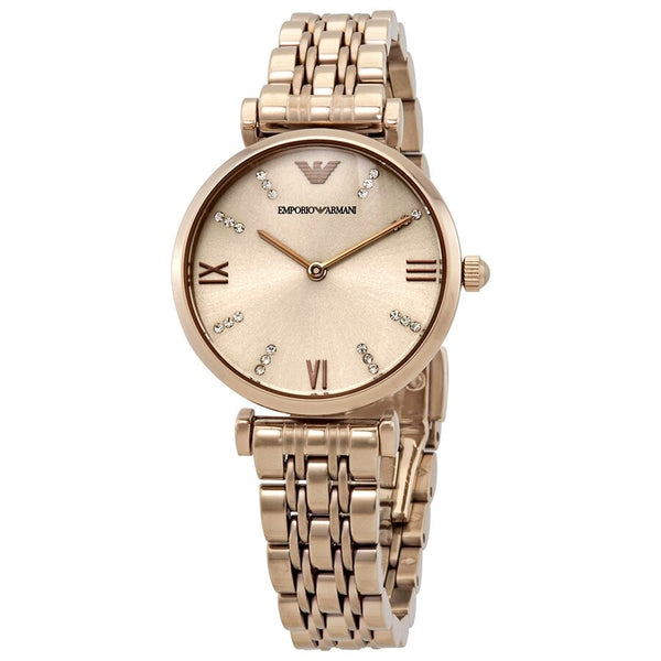 Emporio Armani Gianni T-Bar Crystal Rose Dial Ladies Watch AR11059 - Watches of New Zealand