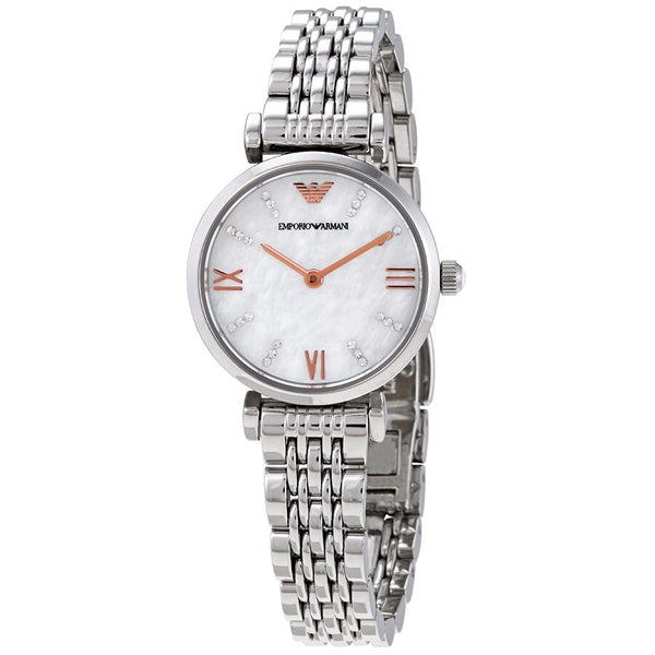 Emporio Armani Gianni T-Bar Quartz Crystal White Mother of Pearl Dial Ladies Watch #AR11204 - Watches of New Zealand
