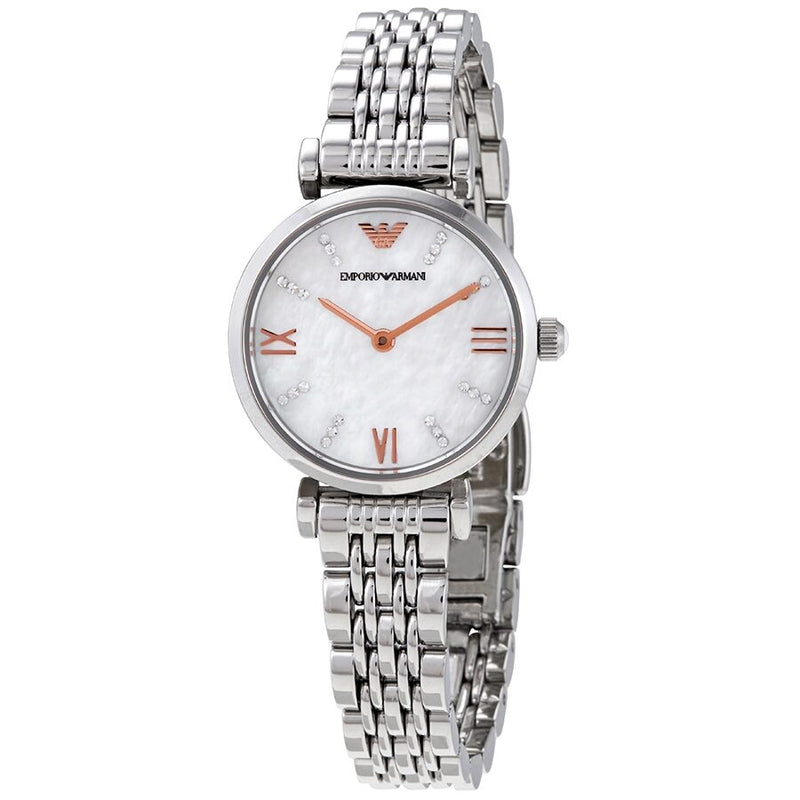 Emporio Armani Gianni T-Bar Quartz Crystal White Mother of Pearl Dial Ladies Watch #AR11204 - Watches of New Zealand