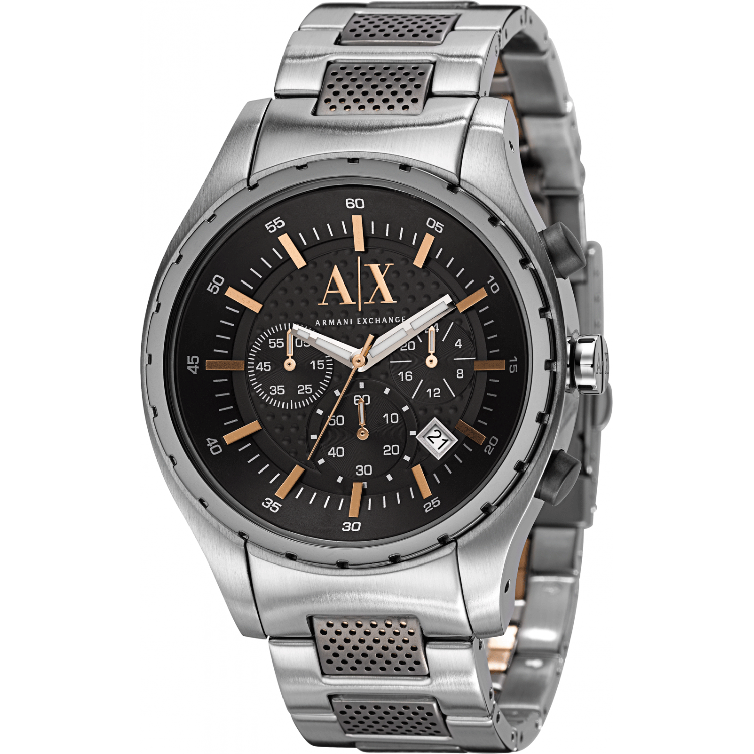 Armani Exchange AX1093 silver stainless steel chronograph watch with black dial and gold accents
