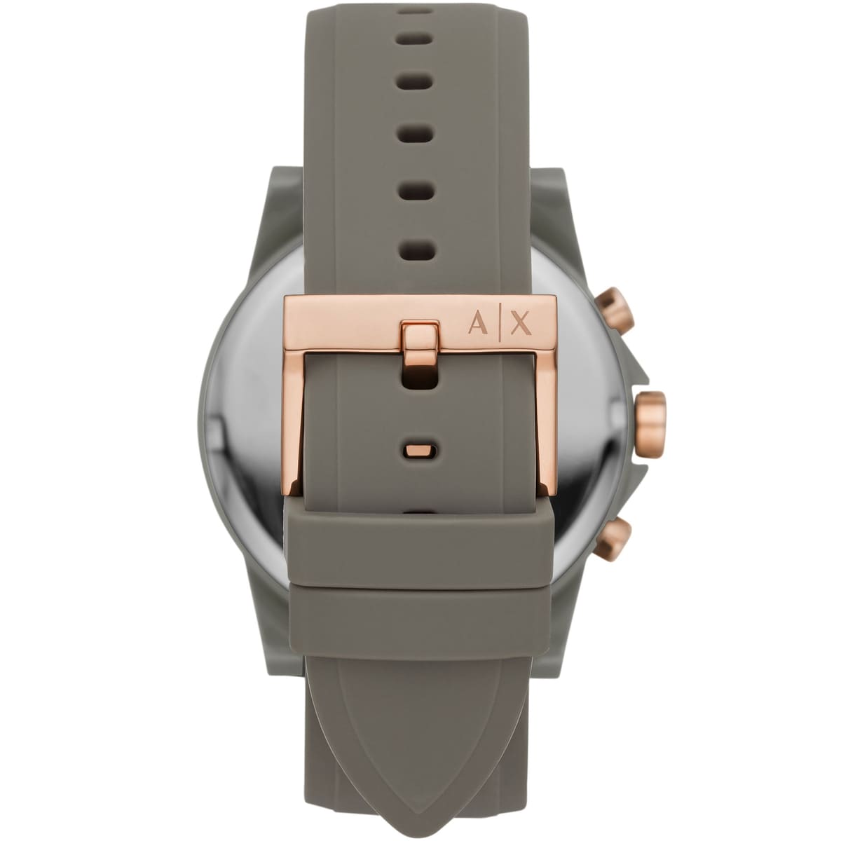 AX1341 watch caseback displaying rose gold accents and olive green rubber strap