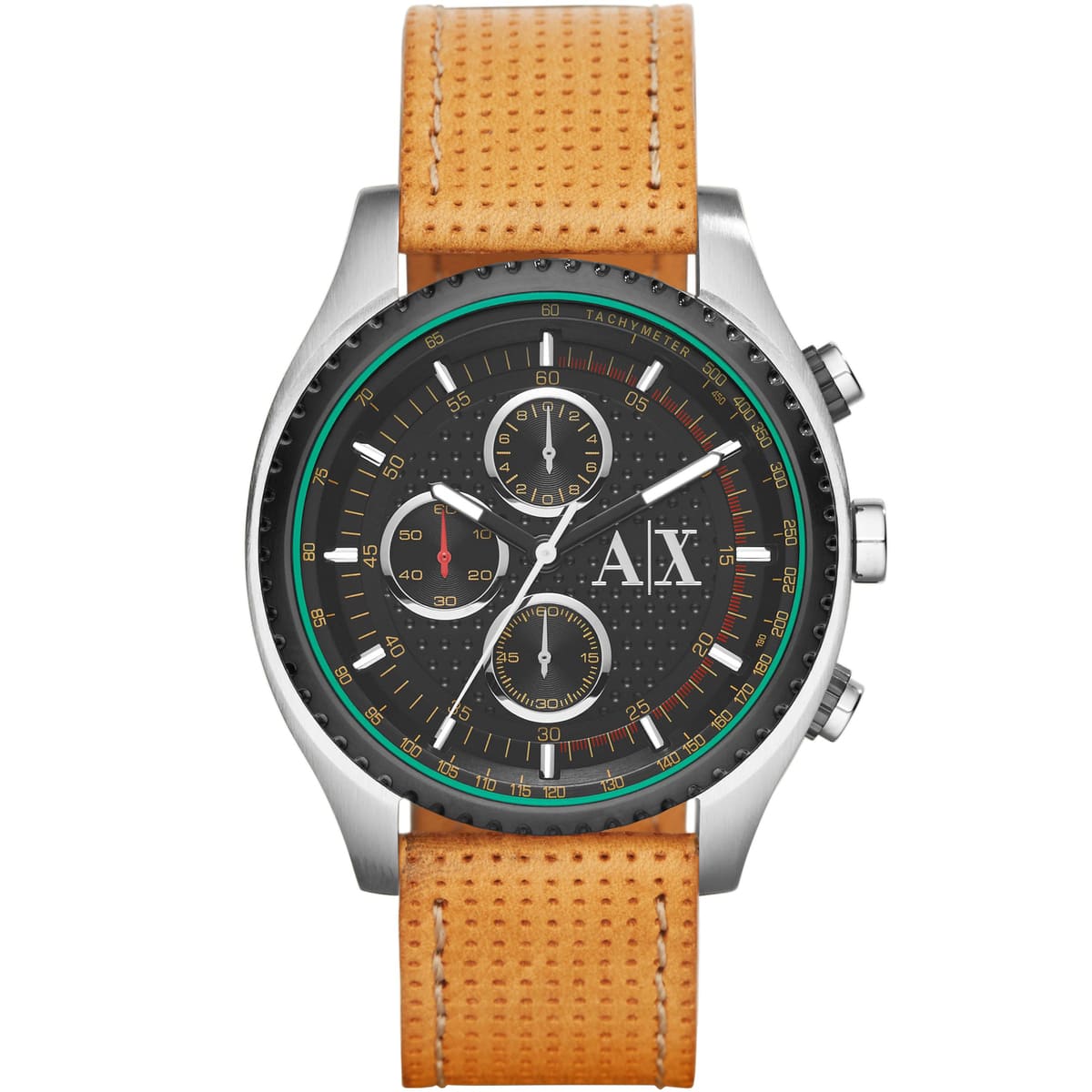 Armani Exchange AX1608 Black Dial Brown Leather Strap Chronograph Men's Watch AX1608 - Image 1