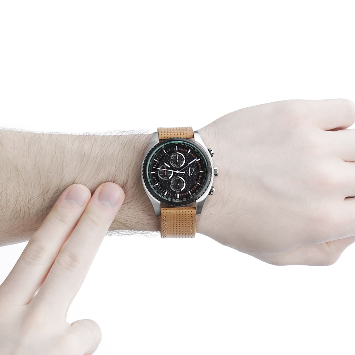 Armani Exchange AX1608 Black Dial Brown Leather Strap Chronograph Men's Watch AX1608 - Image 9