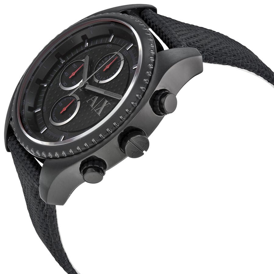 Side profile of AX1610 showing black chronograph case and three pushers on right side