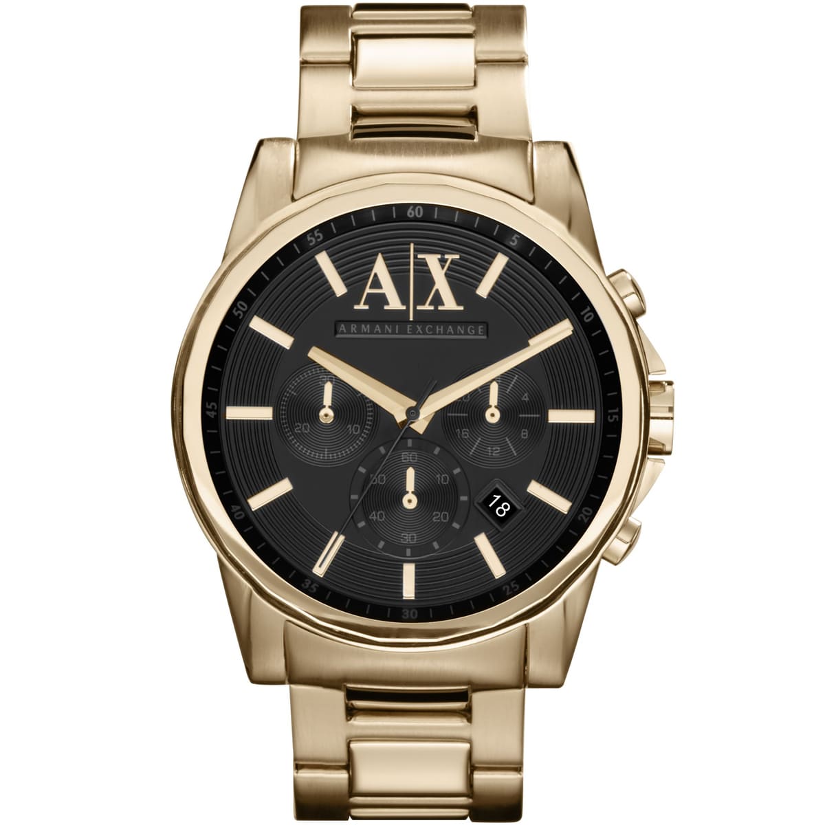 Armani Exchange Banks AX2095 chronograph watch with black dial and gold-tone stainless steel bracelet